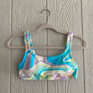 Multicolor Tie-Dye Marble Square Neck Bikini Swimsuit Padded Top No Tag XS/S